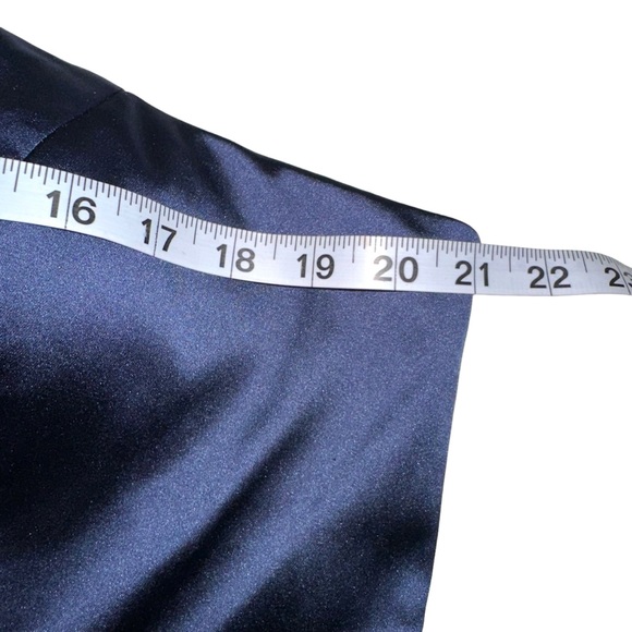 Ieena For Mac Duggal One Shoulder Bow Detail Navy Satin Gown 12 LN worn once - Picture 6 of 9
